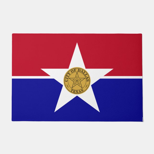 Felpudo Puerta Mat con bandera de Dallas City (Anverso)