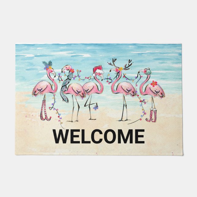 Felpudo Puerta Mat Personalizado Flamingo Tropical (Anverso)