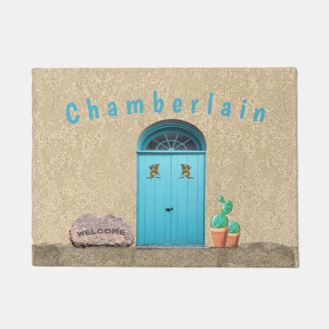 Felpudo Puertas azules del suroeste Kokopelli Cactus Perso (Anverso)