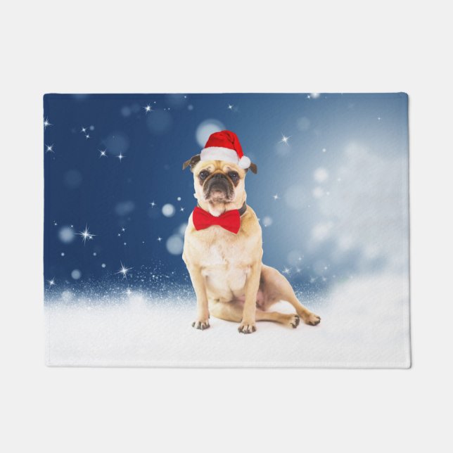 Felpudo Pug con Navidades Santa Hat (Anverso)