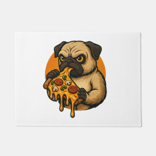 Felpudo Pug divertido con pizza comida italiana cartoon