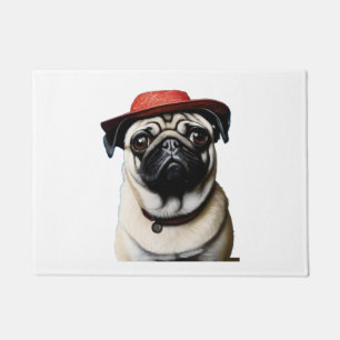 Felpudo Pug en la camiseta roja gorra clásica