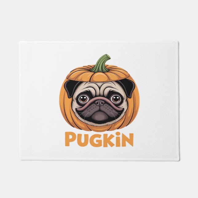 Felpudo Pugkin Pug Halloween Feliz Halloween sobredimensio (Anverso)