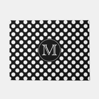 Felpudo Punto de polka blanco y negro monogramado