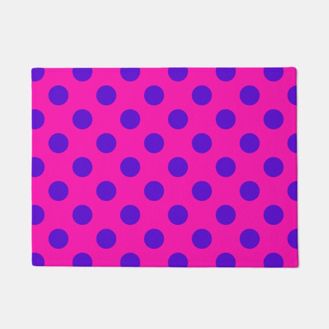 Felpudo Puntos de polka azul en fuchsia (Anverso)