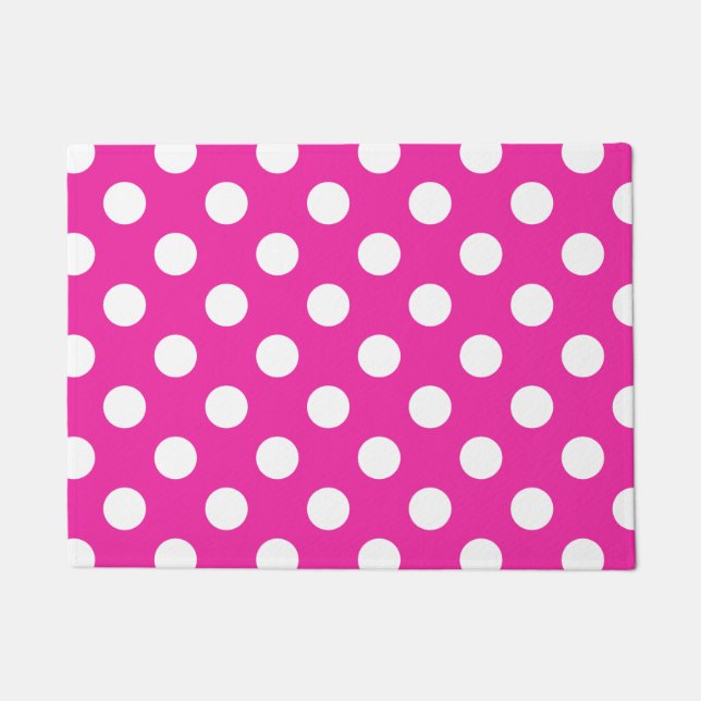 Felpudo Puntos de polka blanco en fuchsia (Anverso)