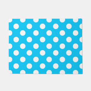 Felpudo Puntos de polka blanco sobre azul eléctrico