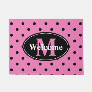 Felpudo Puntos de polka en rosa y negro personalizados