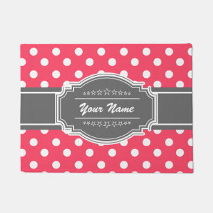 Felpudo Puntos de Polka Gris y Rosa Caliente Personalizado