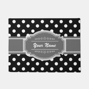 Felpudo Puntos de polka negros y grises personalizados