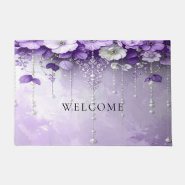 Felpudo Purple Flowers with Dangling Pearls Doormat