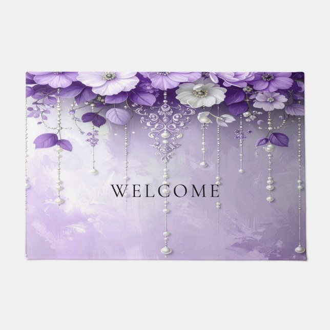Felpudo Purple Flowers with Dangling Pearls Doormat (Anverso)