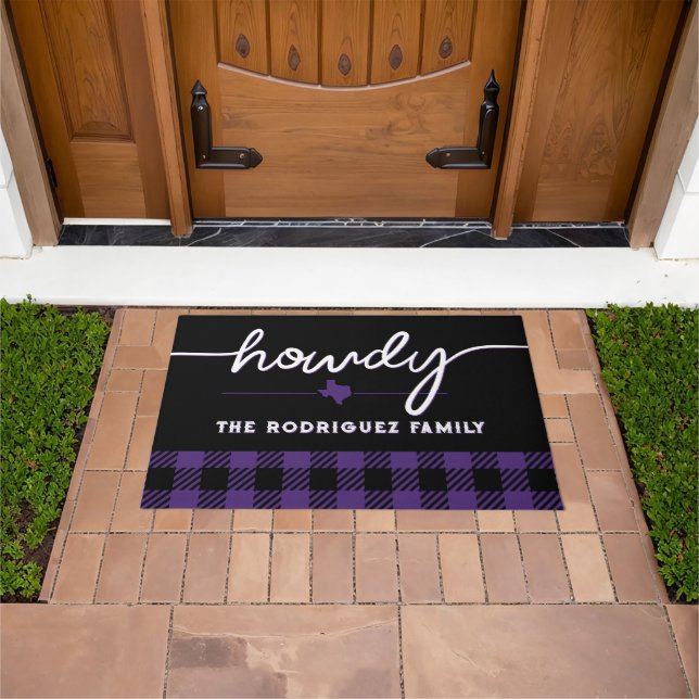 Felpudo Purple Howdy Buffalo Plaid (Exterior)
