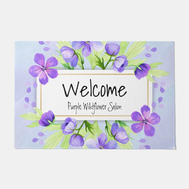 Felpudo Purple Watercolor Flowers Business Professional  (Anverso)