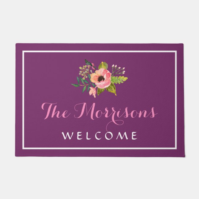 Felpudo Púrpura hermosa de la decoración floral elegante (Anverso)