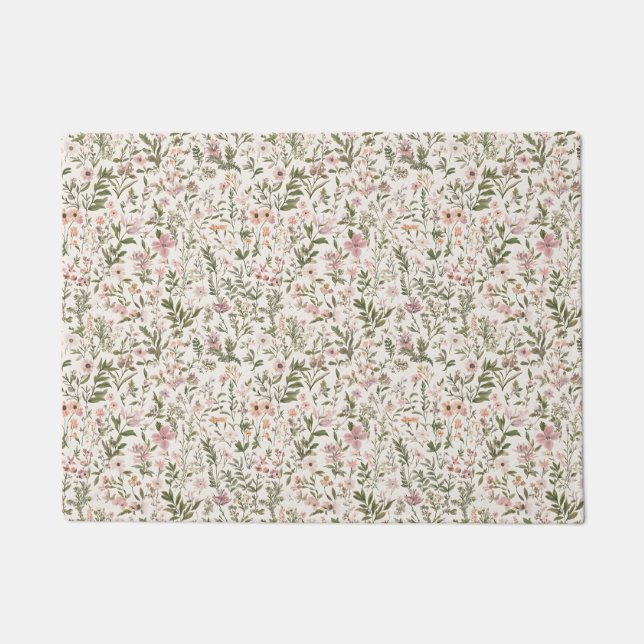 Felpudo Púrpura Pastel Elegante \ Flores salvajes rosadas (Anverso)