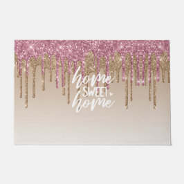 Felpudo Purpurina de goteo rosa y marrón | Hogar dulce
