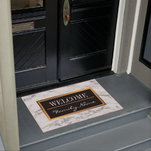 Felpudo Purpurina de plata de lujo Marble Personalizar Doo
