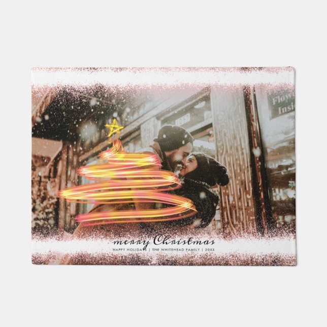 Felpudo Purpurina fotográfico estrella de árbol de Navidad (Anverso)