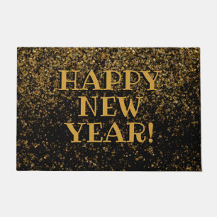 Felpudo Purpurina negro de oro falso Confetti feliz Año N