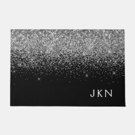 Felpudo Purpurina negro plateado Monograma Girly Name Init