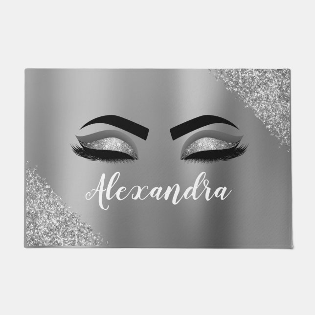 Felpudo Purpurina plateado Sparkle Eyelashes Monograma Nom (Anverso)