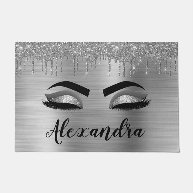 Felpudo Purpurina plateado Sparkle Eyelashes Monograma Nom (Anverso)