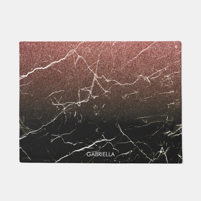 Felpudo Purpurina Rosa Mármol Negro (Anverso)