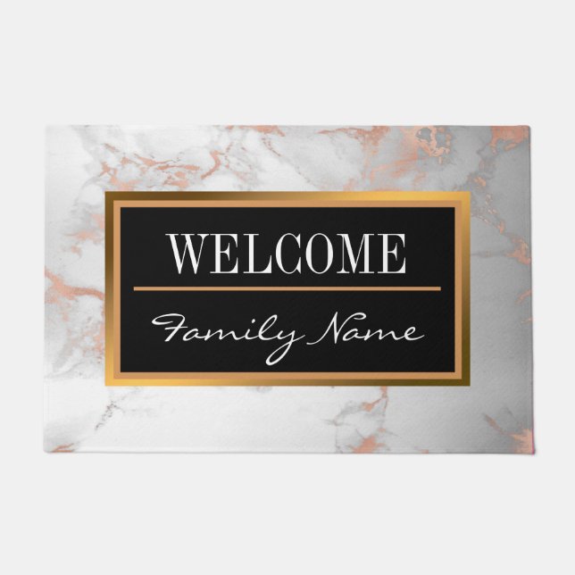 Felpudo Purpurina Rubor de lujo Personalizar de mármol ros (Anverso)