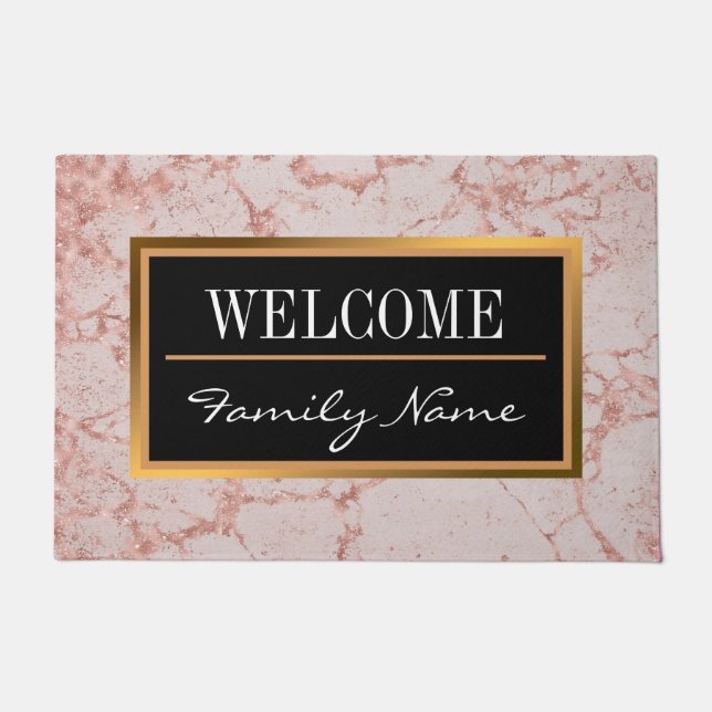 Felpudo Purpurina Rubor Rosa de Lujo  Marble Personalizar (Anverso)