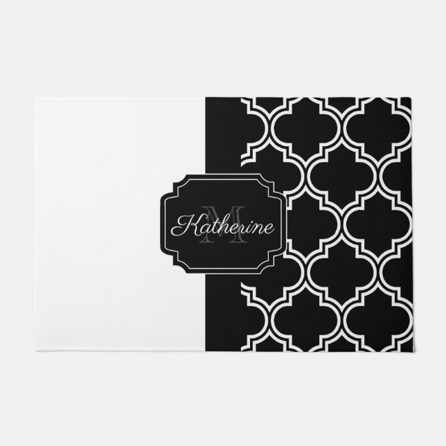 Felpudo Quatrefoil blanco y negro (Anverso)