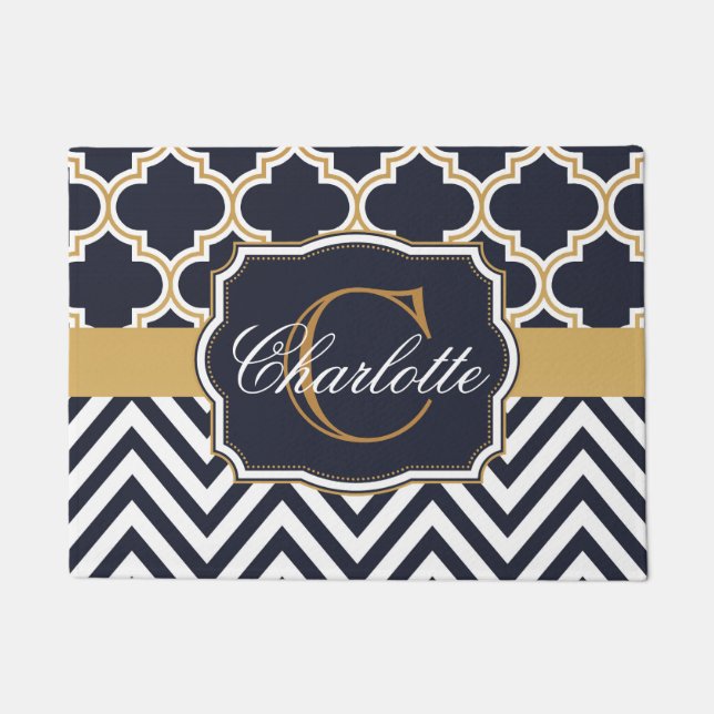 Felpudo Quatrefoil Chevron Monograma (Anverso)