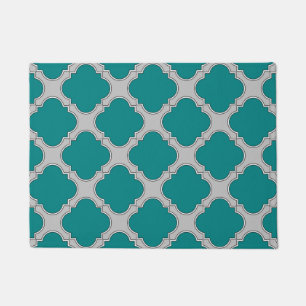 Felpudo Quatrefoil verde azulado y gris