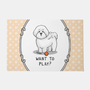 Felpudo ¿Quieres jugar? Perro de Bichon Frise con bola - l