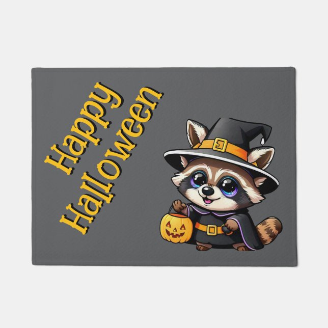 Felpudo Raccoon adorable de bruja personalizado (Anverso)