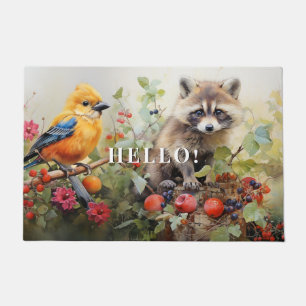 Felpudo Raccoon Yellow Finch Woodland Vines Apple