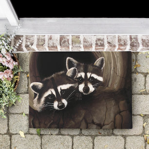 Felpudo Raccoons Brown Cute Tree