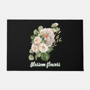 Felpudo Ramo floral blanco elegante con hojas verdes