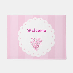 Felpudo Ramo Floral Elegante de Quinceañera Rosa y Blanc