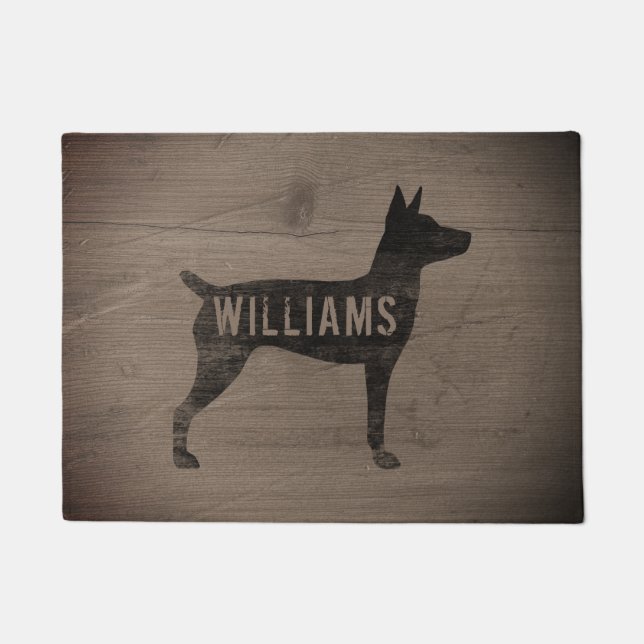 Felpudo Rat Terrier Dog Silhouette Rustic Personalizado (Anverso)
