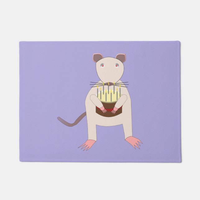 Felpudo Rata siamesa con pastel de cumpleaños (Anverso)