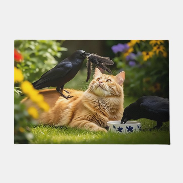 Felpudo Ravens Juega Con Las Plumas De Gato (Anverso)