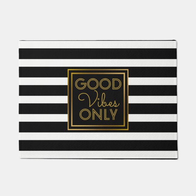 Felpudo Raya blanco y negro moderna del buen oro de la (Anverso)