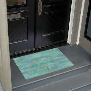 Felpudo Rayas de acuarela azul turquesa Lime Green Aqua