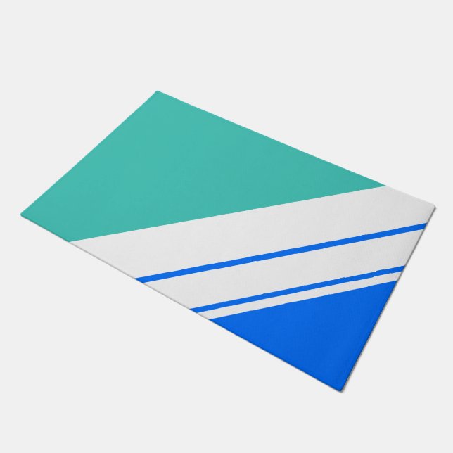 Felpudo Rayas de Carreras inclinada blanca esporádica azul (Angular)