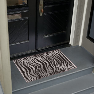 Felpudo Rayas de cebra negras Estampado de animal Lujo pla