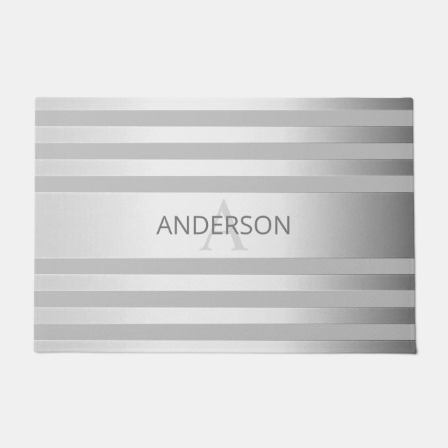 Felpudo Rayas de color negro de plata contemporánea (Anverso)