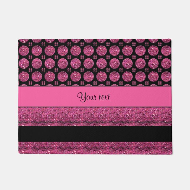 Felpudo Rayas de las rosas fuertes y puntos del purpurina (Anverso)