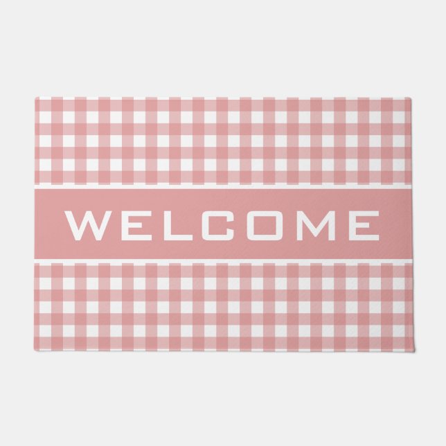 Felpudo Rayas rosadas Patrón Gingham Doormat (Anverso)