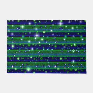 Felpudo Rayas verdes azules con estrellas y gotas de lluvi